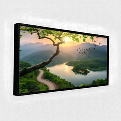 Golden Hour Mountain Lake premium Canvas Painting