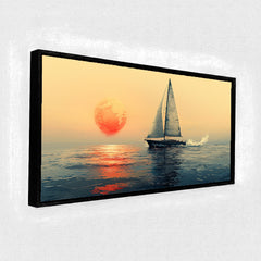 Premium Minimalist Seascape Canvas Art: Sailboat with Red Sun
