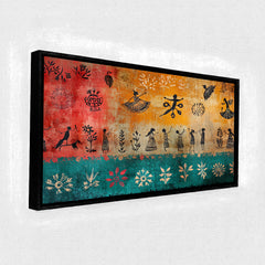 Vibrant Folk Dance Wall Art | Traditional Warli Style Canvas Print for Bohemian Decor