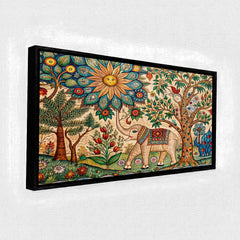 Premium Mithila Art Elephant & Tree of Life Painting | Traditional Madhubani Style Canvas Print for Wall Decor