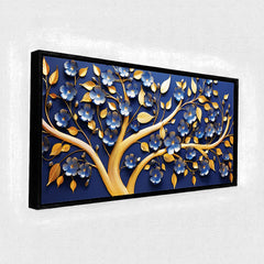 Premium 3D Look Botanical Art | Blue Floral Tree Canvas Premium Painting