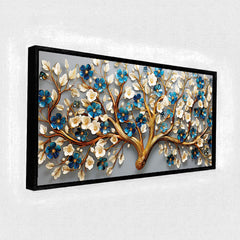 Premium Golden Floral Tree Canvas Painting -3D-Style Blossoms Wall Art for Living Room Décor