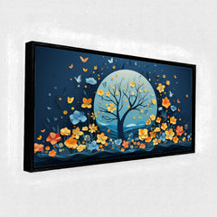 Premium Night Flower Tree Canvas Art | Blue and Orange Floral Moon Print