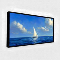Premium Oil Painting Style Seascape Canvas: Sailboat on Blue Ocean