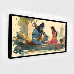 Lord Shiva and Parvati Dialogue Canvas Art | Soft Watercolor Divine Couple Spiritual Print