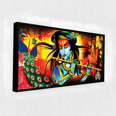 Premium Lord Krishna Playing Flute Premium Canvas Wall Painting For Home Decors