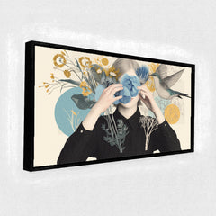 Premium Surreal Woman and Flower Canvas Art | Hummingbird and Botanical Collage Print