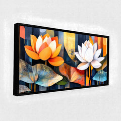 Premium Abstract Lotus Flower Canvas Art | Modern Orange and White Floral Painting