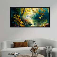 Premium Enchanted Forest Stream Canvas Art | Vibrant Yellow and Gold Landscape Painting