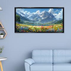 Premium Mountain Landscape Canvas Art | Wildflower Meadow and Lake Painting