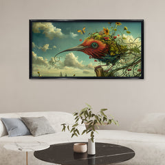 Surreal Botanical Bird Fantasy Art Canvas | Giant Organic Creature and Cloudy Sky Wall Print