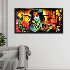 Premium Lord Krishna Playing Flute Premium Canvas Wall Painting For Home Decors