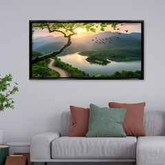 Golden Hour Mountain Lake premium Canvas Painting