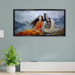 Shiv Parvati Meditation Canvas Art | Himalayan Mountain Traditional Hindu Painting Print