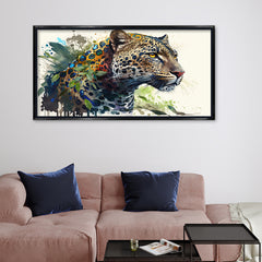 Jungle Cat Fusion: Jaguar Profile with Organic Splatter Art – Contemporary Gallery Quality Decor
