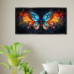 Premium Vibrant Butterfly Canvas Wall Art | Blue and Orange Glowing Wings Painting