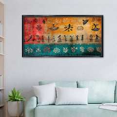 Vibrant Folk Dance Wall Art | Traditional Warli Style Canvas Print for Bohemian Decor