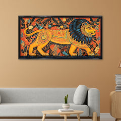 Premium Traditional Indian Folk Art Lion Canvas painting