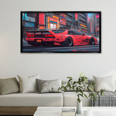 Cyberpunk Red Sports Car premium Canvas Painting