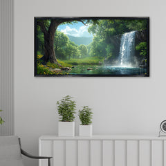 Premium Waterfall Landscape Canvas Art | Peaceful Forest Stream Painting