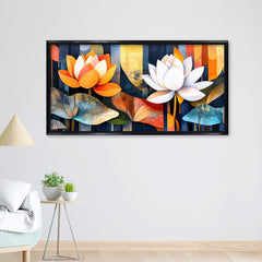 Premium Abstract Lotus Flower Canvas Art | Modern Orange and White Floral Painting