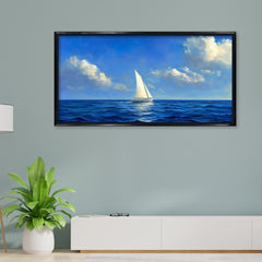 Premium Oil Painting Style Seascape Canvas: Sailboat on Blue Ocean
