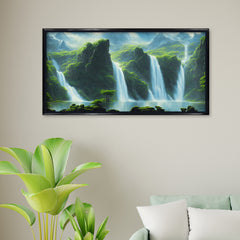 Premium Majestic Triple Waterfall Canvas Art | Lush Green Valley Landscape Painting