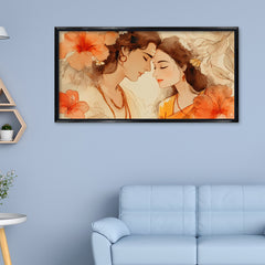 Premium Radha Krishna Divine Love Canvas Art | Peaceful Couple Portrait Painting