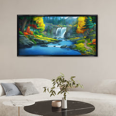 Serene Mountain Waterfall: Enchanted Forest Landscape – Premium Canvas Wall Art