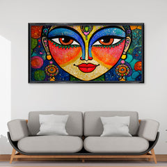 Premium Vibrant Goddess Face Wall Art | Abstract Folk Portrait Canvas Print