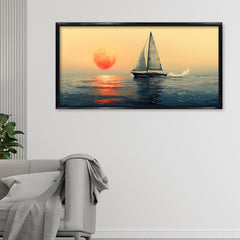 Premium Minimalist Seascape Canvas Art: Sailboat with Red Sun