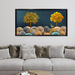Premium Luxury Golden Tree Deer Wall Art Print | Modern Abstract Log Texture Landscape Canvas