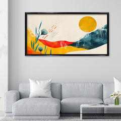 Premium Mid-Century Modern Abstract Art | Minimalist Sun and Mountain Canvas