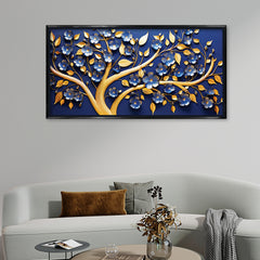 Premium 3D Look Botanical Art | Blue Floral Tree Canvas Premium Painting
