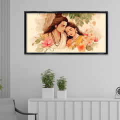 Premium Shiva Parvati Divine Couple Canvas Art | Spiritual Love Portrait Painting