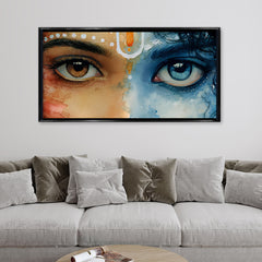 Premium Radha Krishna Eyes Canvas Art | Divine Vision Spiritual Painting