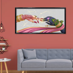 Premium Radha Krishna Hands Canvas Art | Divine Love Spiritual Wall Decor