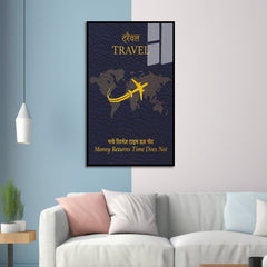 Premium Navy Blue Acrylic Travel Art - High-Gloss World Map Painting