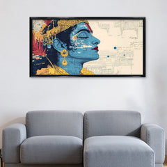 Lord Krishna Profile Portrait Canvas Art | Modern Ornate Hindu Deity Spiritual Print