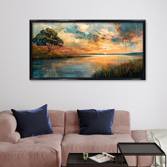 Premium Abstract Sunset Lake Canvas Art | Moody Lone Tree Landscape Painting