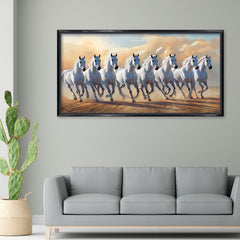 Premium 7 Running White Horses Wall Art