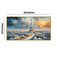Eiffel Tower in Snowlight – Winter Sunset Over Snowbound Paris Canvas Print Wall Painting