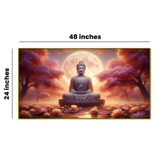 Meditating Gautam Buddha  with Moonlight Garden Canvas Print Wall Painting