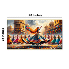 Lively Traditional Indian Folk Dance Artwork with Vibrant Colors Canvas Print Wall Art