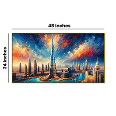 Modern Skyline with Burj Khalifa and Colorful Sky Canvas Print Wall Painting