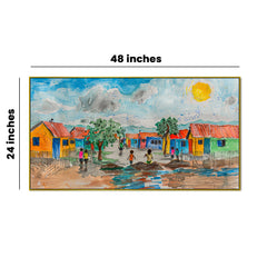Colorful Village Scenery with sun rising canvas printed Wall Painting