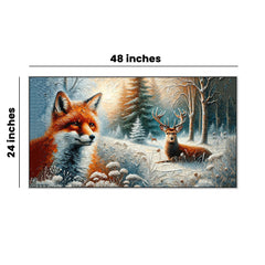 Snow-Covered Wilderness: Fox & Deer Canvas Print Wall Painting