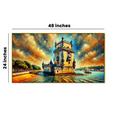 Historic Belém Tower by the Water with Dramatic Sky Canvas Print Wall Painting