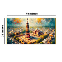 Qutub Minar: Delhi Landmark in Impressionist Style Canvas Print Wall Painting
