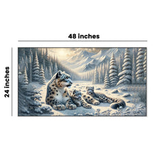 Winter Guardians: Snow Leopard Family Canvas Print Wall Painting